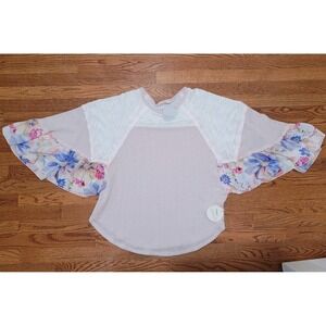 Hummingbird Floral Scarf Sleeve Knit Sweater Flared Boho Oversized NWT Sm hippie